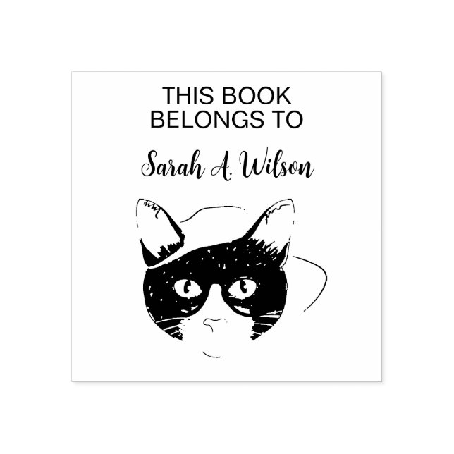 Cool Nerdy Art Cat Book Belongs Personalized Book Rubber Stamp (Imprint)