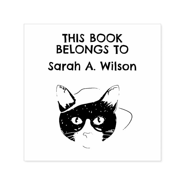 Cool Nerdy Art Cat Book Belongs Personalized Book Self-inking Stamp (Design)