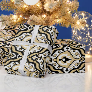 Cool neutral black white beige ikat tribal pattern wrapping paper