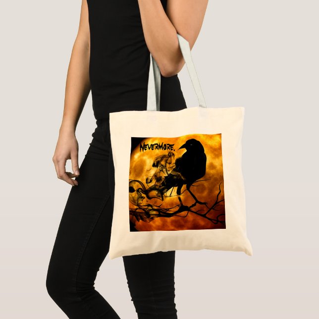 Cool 'Nevermore' Black Crow Orange Moon Specter Tote Bag (Front (Product))
