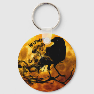 Cool 'Nevermore' Raven Orange Moon Wispy Ghosts Keychain