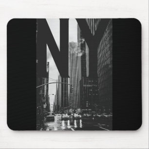 Cool New York City Abstract Skyline, Black &amp; W Mouse Pad