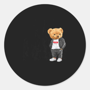 Cool New York City Teddy Bear Illustration Graphic Classic Round Sticker