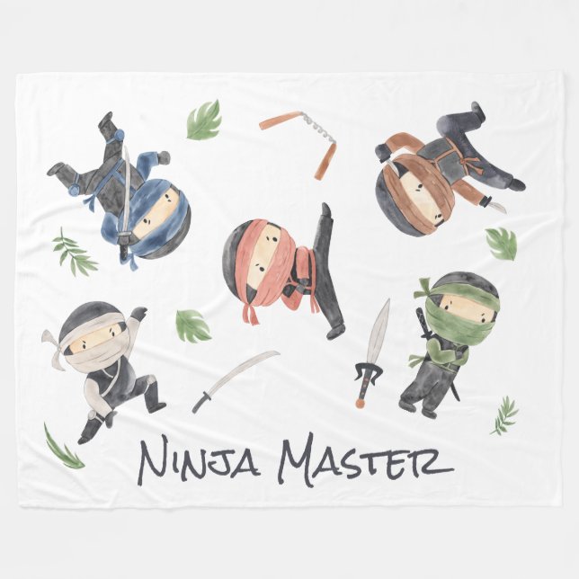 Cool Ninja Kids Customizable Gender Neutral Design Fleece Blanket (Front (Horizontal))