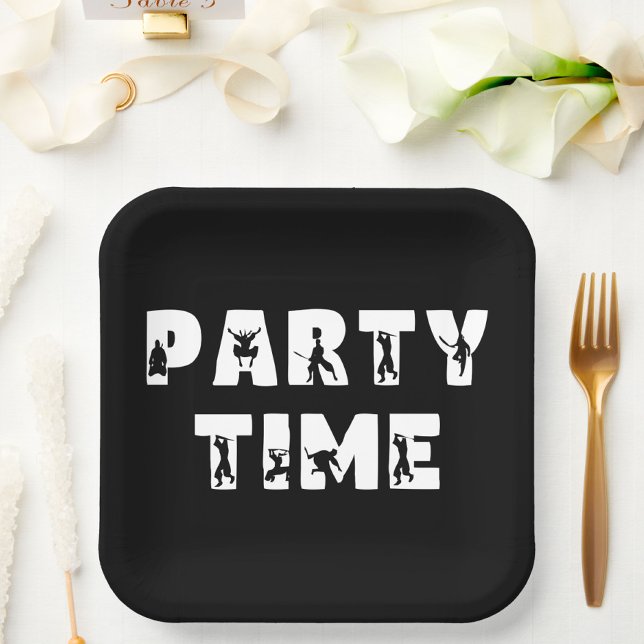 Cool Ninja Warrior Kid Black White Birthday Party  Paper Plate (Creator Uploaded)