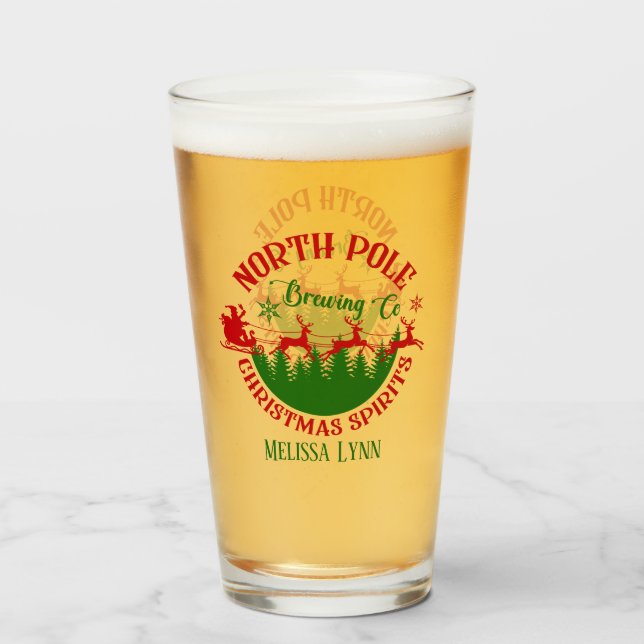 cool North Pole Brewing company Christmas add name Glass (Front Filled)