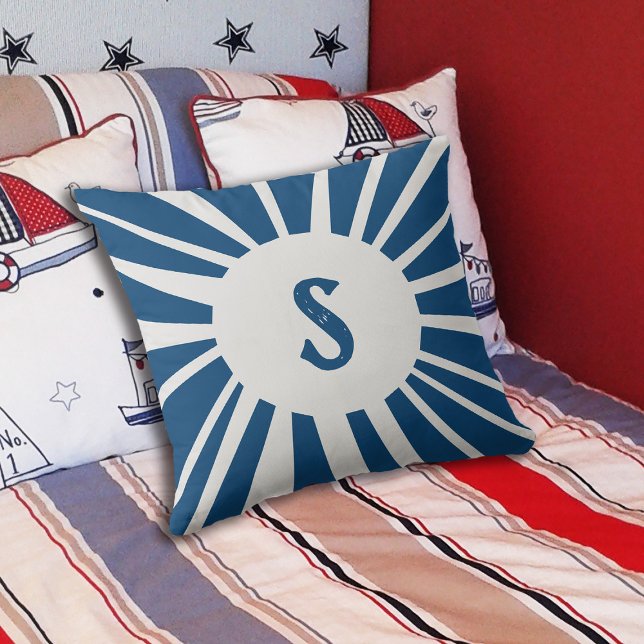 Cool Ocean Blue White Sun Mandala Monogram Throw Pillow (https://pixabay.com/photos/bed-child-room-bedding-single-bed-2053556/)