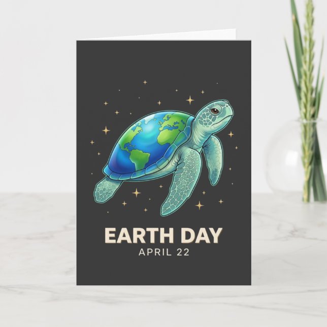 Cool Ocean Lover Earth Day April 22 turtle planet Card (Front)