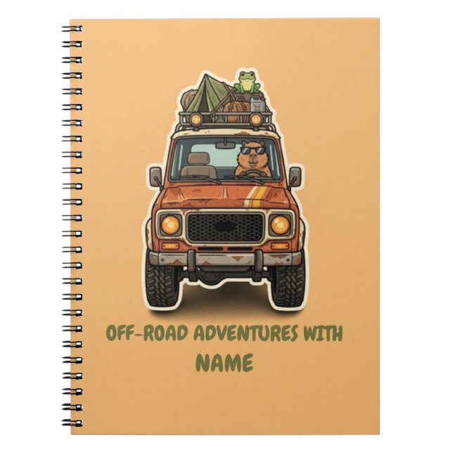 Cool Off-Road Capybara Camping Adventure Notebook (Front)