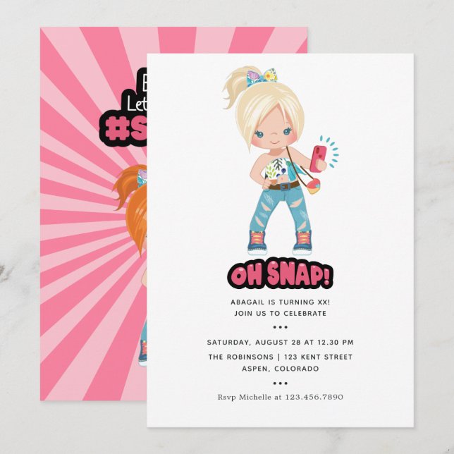 Cool Oh Snap! Selfie Girl Birthday Party Invitation