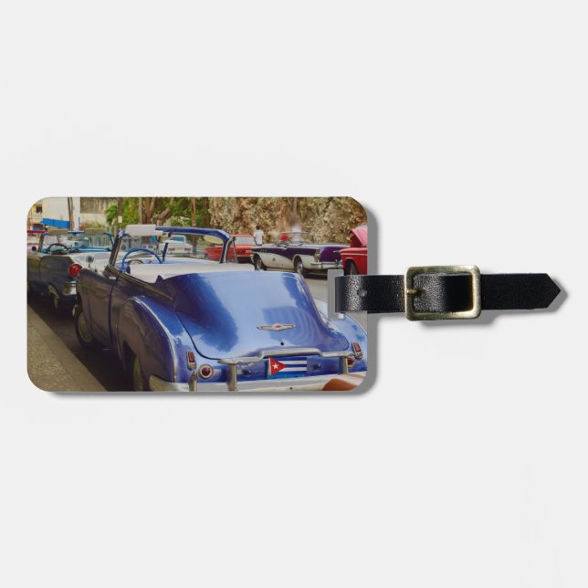 Cool Old Car in Cuba purple convertible Luggage Tag (Front Horizontal)