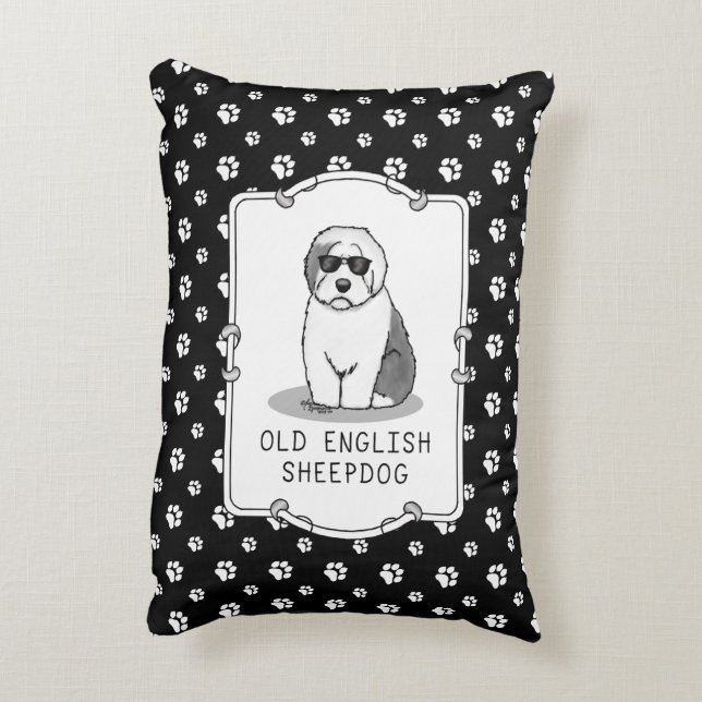 Cool Old English Sheepdog (Grey 1) Cute Funny Accent Pillow (Back(Vertical))