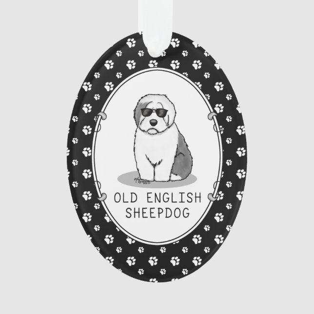 Cool Old English Sheepdog (Grey 1) Cute Funny Ornament (Front)