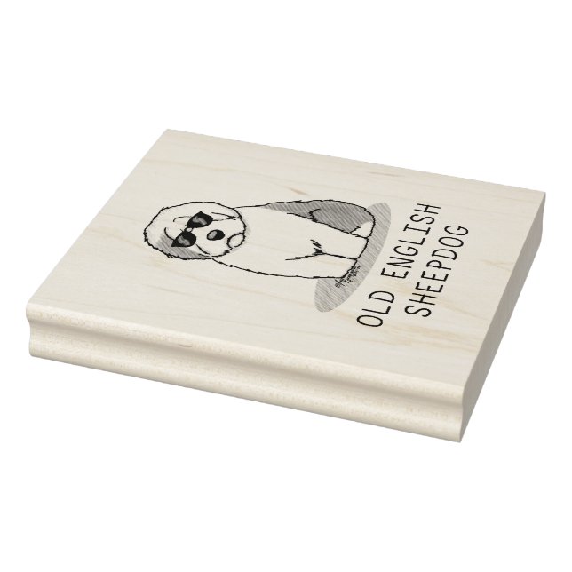 Cool Old English Sheepdog (Grey 1) Cute Funny Rubber Stamp (Stamp)
