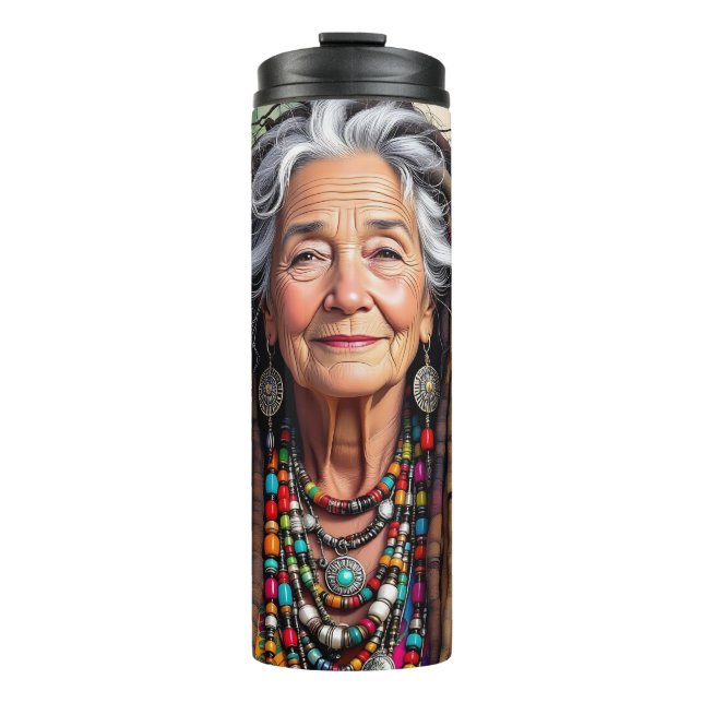 Cool Old Lady in Dread Locks Hippie Woman   Thermal Tumbler (Front)