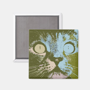 Cool Olive Drab Pastel Cat Minimalist Pop Art  Magnet