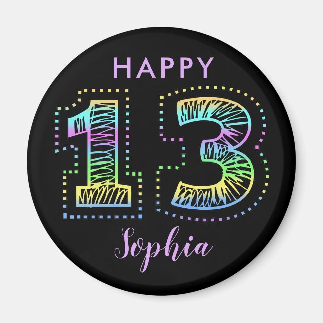 Cool on Black 13th Birthday Party Souvenir Gift Magnet (Front)