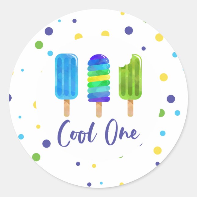 Cool One 1st Birthday blue green Classic Round Sticker (Front)