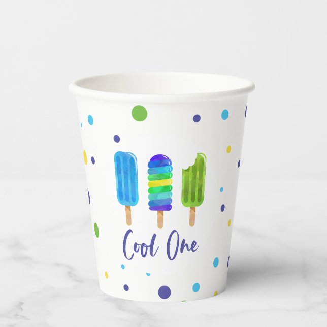 Cool One 1st Birthday blue green Paper Cups (Front)