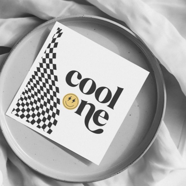 Cool One Boy's First Birthday Chequered Retro Napkin (Creator Uploaded)