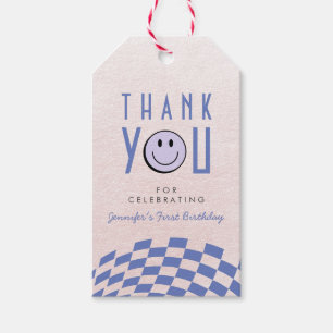 Cool One Girl's First Birthday Chequered Retro Gift Tags