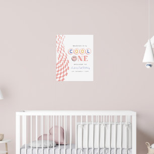 Cool One Girl's First Birthday Chequered Retro Poster