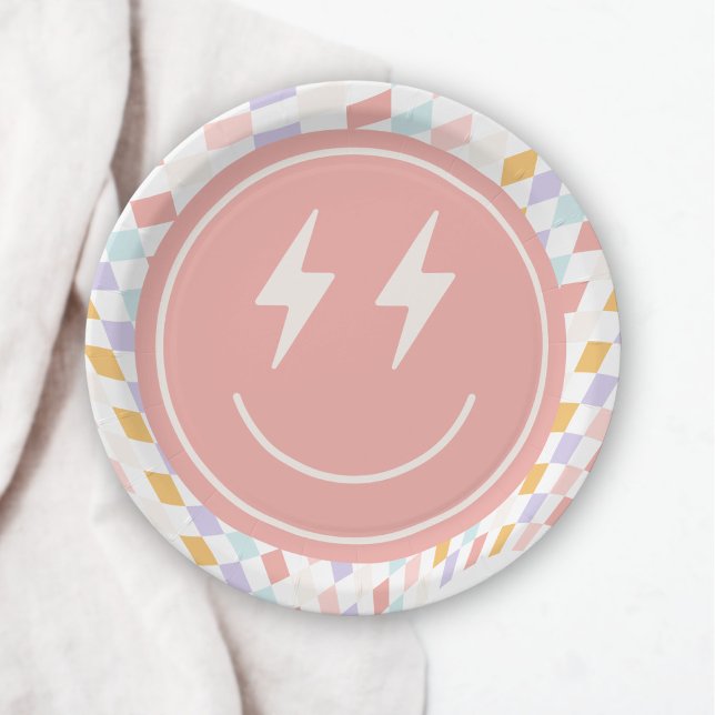 Cool One Groovy Girl's Chequered Retro Paper Plate (Creator Uploaded)