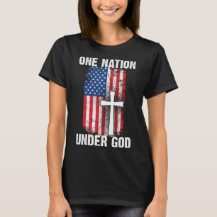 Cool One Nation Under God Funny USA Flag Cross Pat T-Shirt