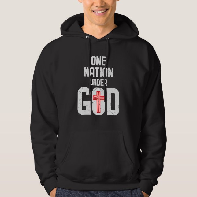 Cool One Nation Under God Religion Red Cross Activ Hoodie (Front)