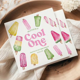 Cool One Pink Retro Popsicle 1st Birthday Party Napkin