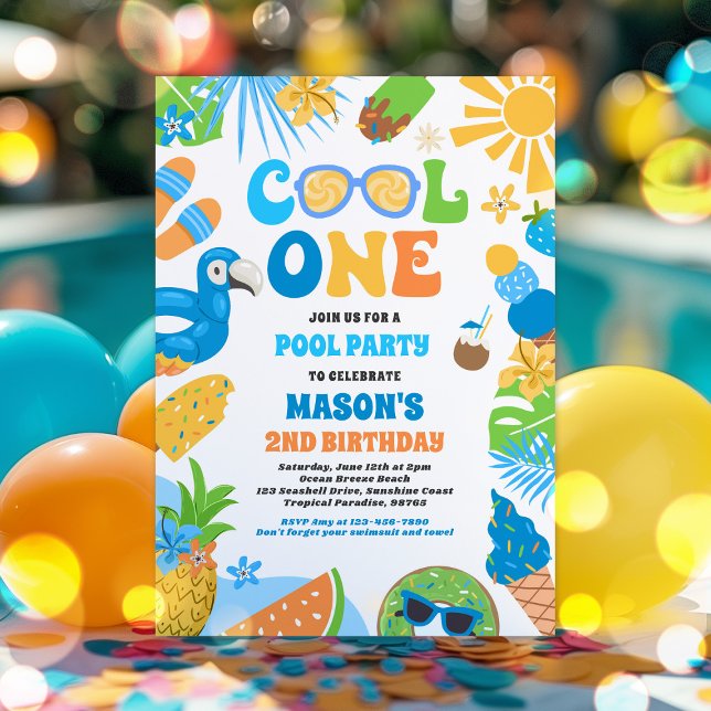 Cool One Tropical Summer Beach 1st Birthday Party Invitation (Creator Uploaded)