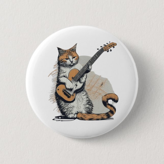 Cool Orange Cat Jamming on the Guitar 2 Inch Round Button (Front)