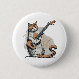 Cool Orange Cat Jamming on the Guitar 2 Inch Round Button