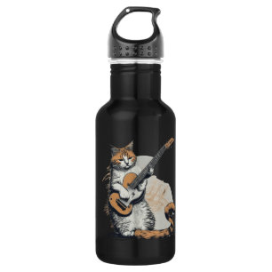 Cool Orange Cat Jamming on the Guitar 532 Ml Water Bottle