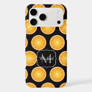 Cool Orange fruit slices pattern black Monogram