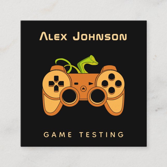 Cool Orange Joystick Joypad Gamer Game Tester Fun  Square Business Card (Front)