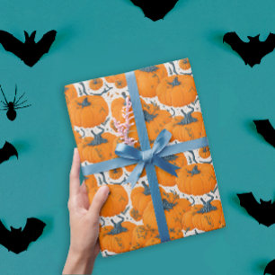 Cool Orange Pumpkins Halloween Pattern Wrapping Paper