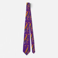 COOL ORANGE ROSES & FLAMINGO BIRDS PURPLE NECK TIE