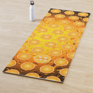 Cool Orange slices pattern water drops Monogram Yoga Mat