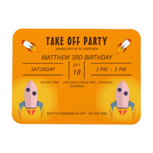 Cool  Orange Space Ship Take Off Birthday Party  I Magnet