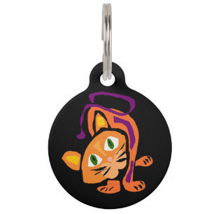 Cool Orange Tiger Cat Art Pet Tag