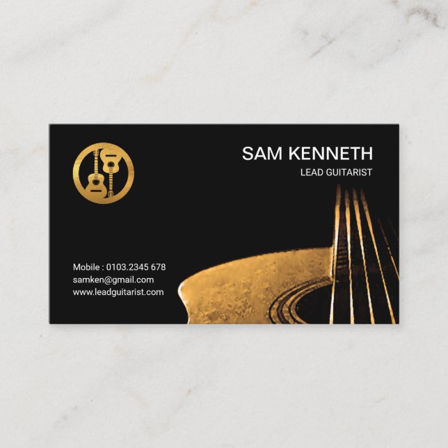 Cool Orange Water Colour Guitar Guitarist Business Card (Front)