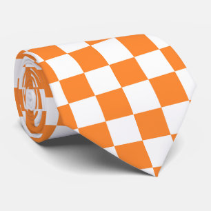 cool orange white check pattern tie