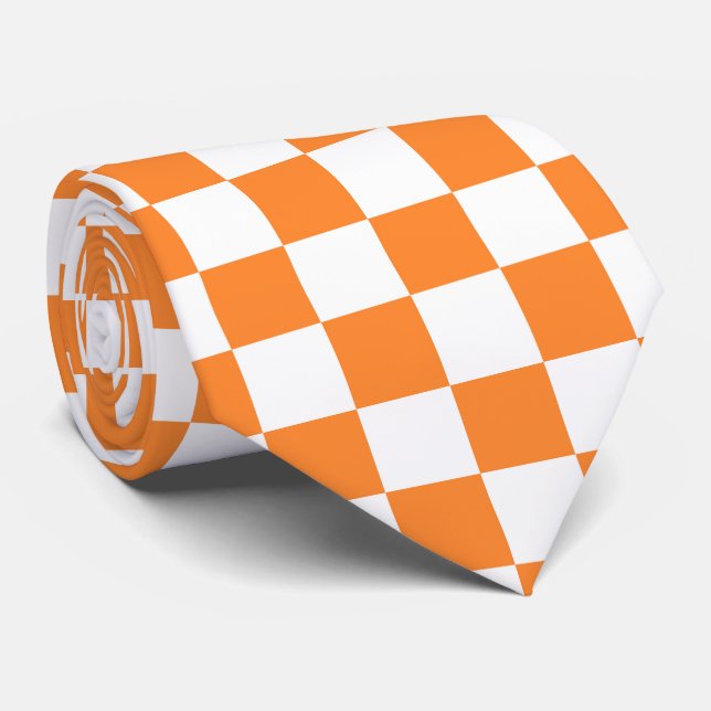 cool orange white check pattern tie (Rolled)