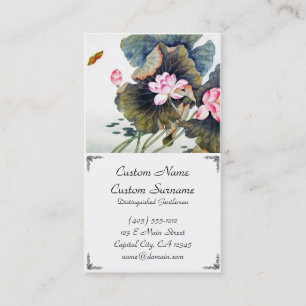 Cool oriental chinese beautiful lotus leaf butterf business card