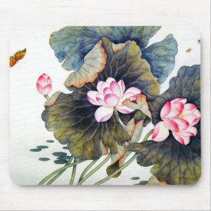 Cool oriental chinese beautiful lotus leaf butterf mouse pad