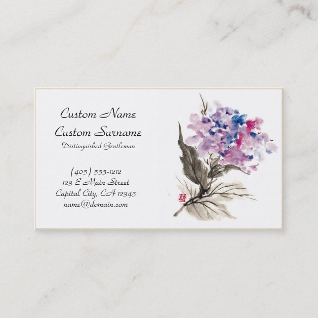 Cool oriental chinese classic watercolor flowers business card (Front)
