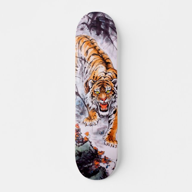 Cool oriental chinese sumi-e tiger painting art skateboard (Front)