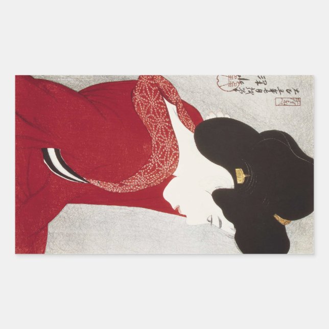 Cool oriental classic geisha lady woodprint art sticker (Front)