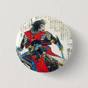 Cool oriental classic japanese samurai warrior art 1 inch round button